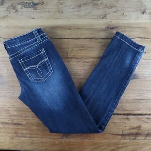 LOVE CULTURE DARK WASH STRETCH STRAIGHT CUT BLUE JEANS WOMENS JUNIOR SIZE 7